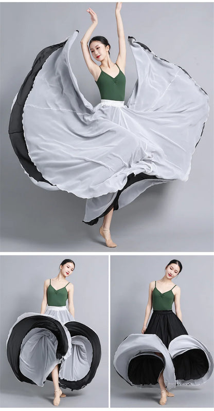 Flamenco Chiffon Dance Skirt for Women 720 Degrees Solid Color Long Skirts Dancer Practice Wear Chinese Style Skirt with Big Hem