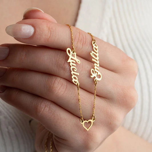Personalized Custom Multiple Names Heart Necklace Stianless Steel Custom Couple Kids Name Necklace Family Christmas Jewelry Gift