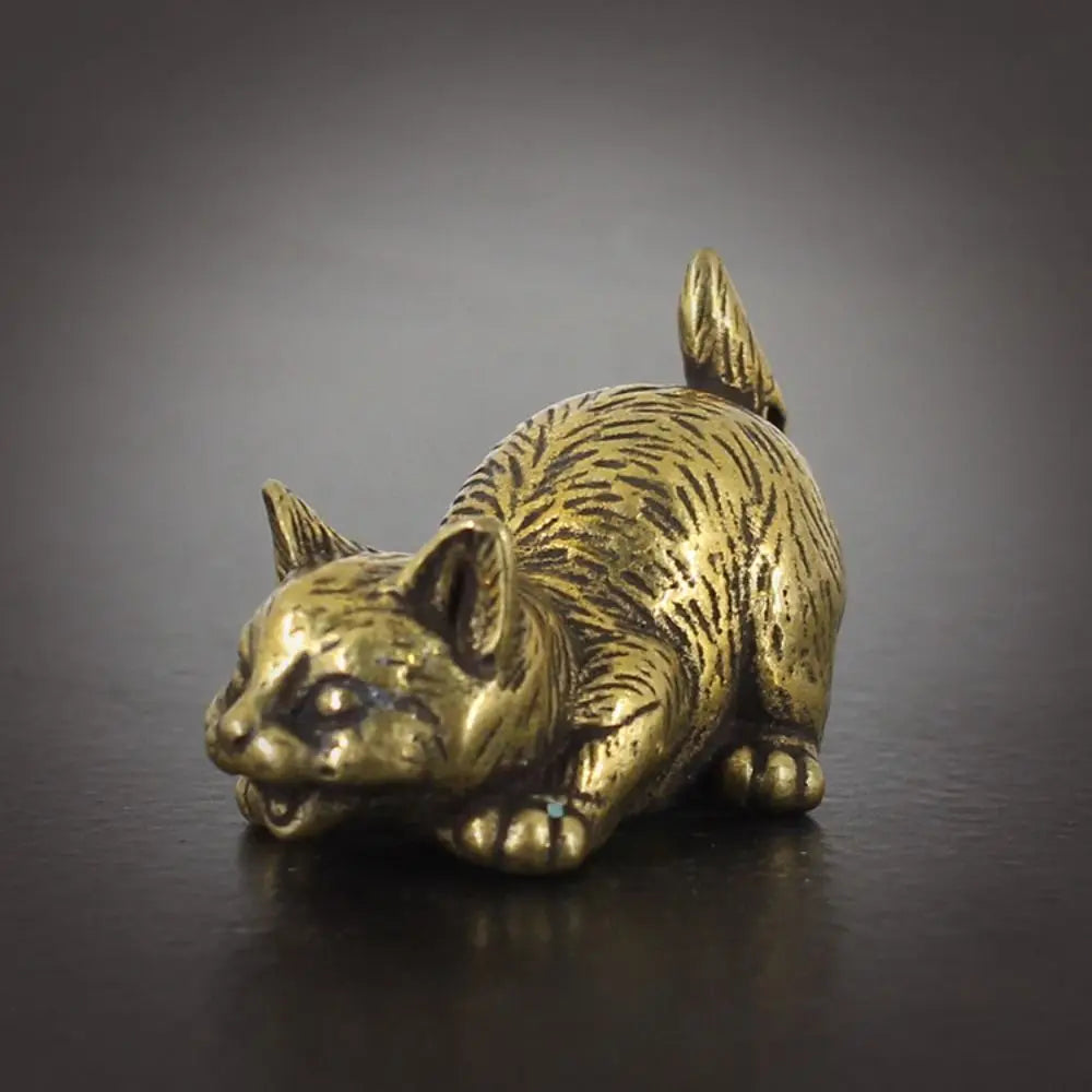 Crafts Brass Small Cat Metal Statue Cute Creative Tea Pet Simulated Exquisite Model Sculpture Toy