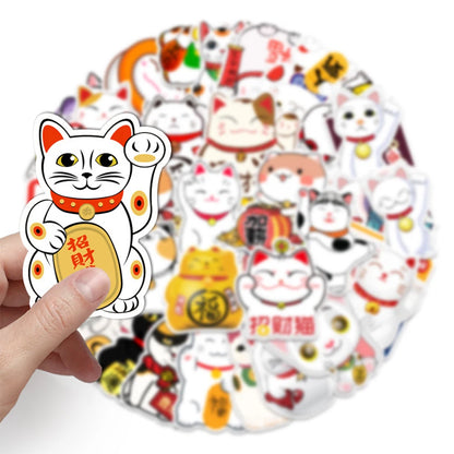 10/30/50pcs Cute Maneki Neko Luck Cartoon Cat Graffiti Stickers Decals DIY Laptop Phone Case Waterproof Kawaii Sticker Kids Toys
