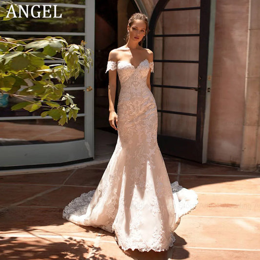ANGEL Off Shoulder Mermaid Wedding Dress 2025 Customized Backless Vestido De Noiva Casamento Romantic Lace Tulle Bride Party