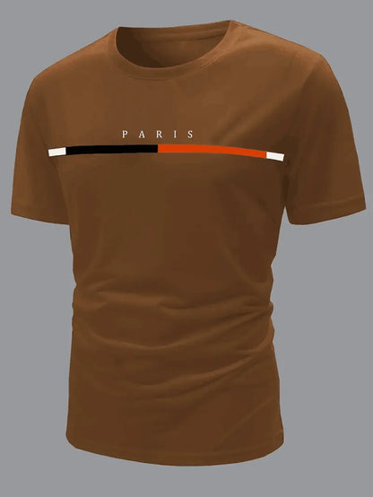 Paris Theme Pattern Print Men's Comfortable Cotton T-shirt, Pattern T-shirt Men's Summer Wear, Men's Clothing