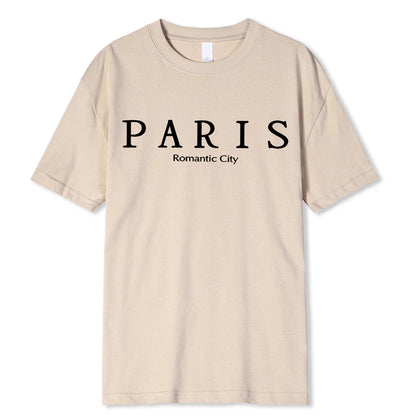 Paris Romantic City Letter Graphic Print Tees Men T-Shirt Summer Loose Clothing Loose Cotton Oversize Tshirt Street Soft Tops