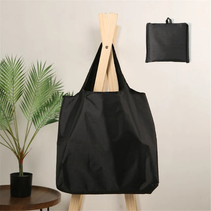 Eco-Friendly Folding Shopping Bag Waterproof Reusable Shoulder Handbag for Travel Grocery Fashion Pocket Tote Solid Color Bag