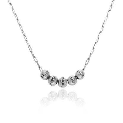 Custom Name Balance Bead Necklace in Stainless Steel Multiple Name Personalized Pendants Lucky Necklace Gift for Mom Paperclip