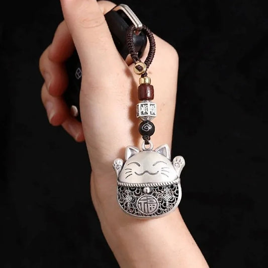 Lovely Lucky Cat Vintage Braided Rope Keychain Accessories Car Ornament Fashion Car Pendant Car Accessories Lucky Key Rings