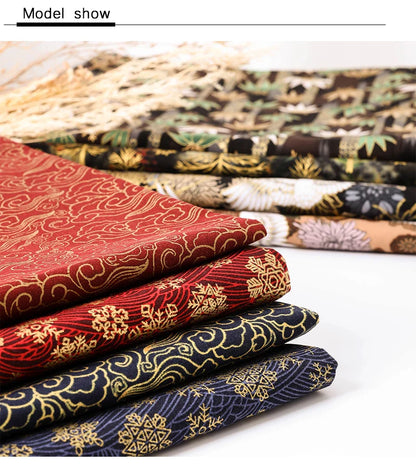 0.5/1/2 Yard 100% Cotton Fabric Traditional Japanese Kimono Style Print DIY Handmade Making Cheongsam, Hanfu, Holiday Decoration