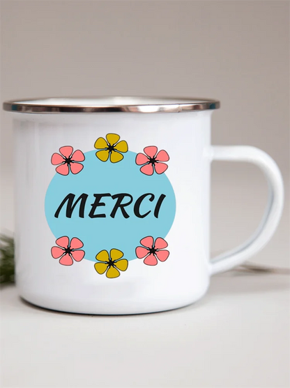 French Flower Printed Enamel Mugs Creative Coffee Mug Milk Wine Beer Drink Juice Cup School Home Handle Drinkware Teacher Gifts