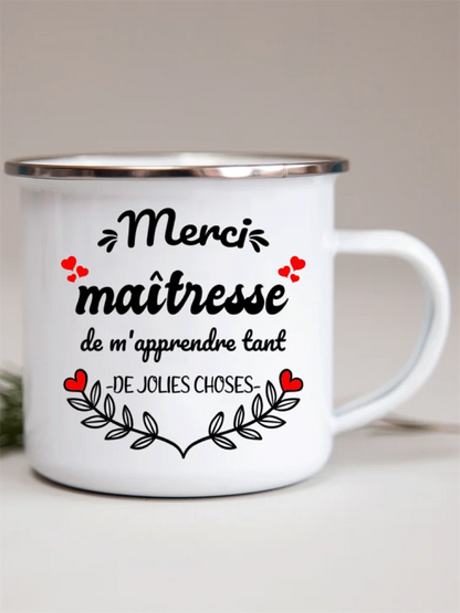 French Flower Printed Enamel Mugs Creative Coffee Mug Milk Wine Beer Drink Juice Cup School Home Handle Drinkware Teacher Gifts