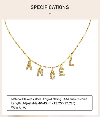 Custom Personalized Name Necklace for Women, Initial Letter Pendant Zircon Necklace, Stainless Steel Wholesale Jewelry