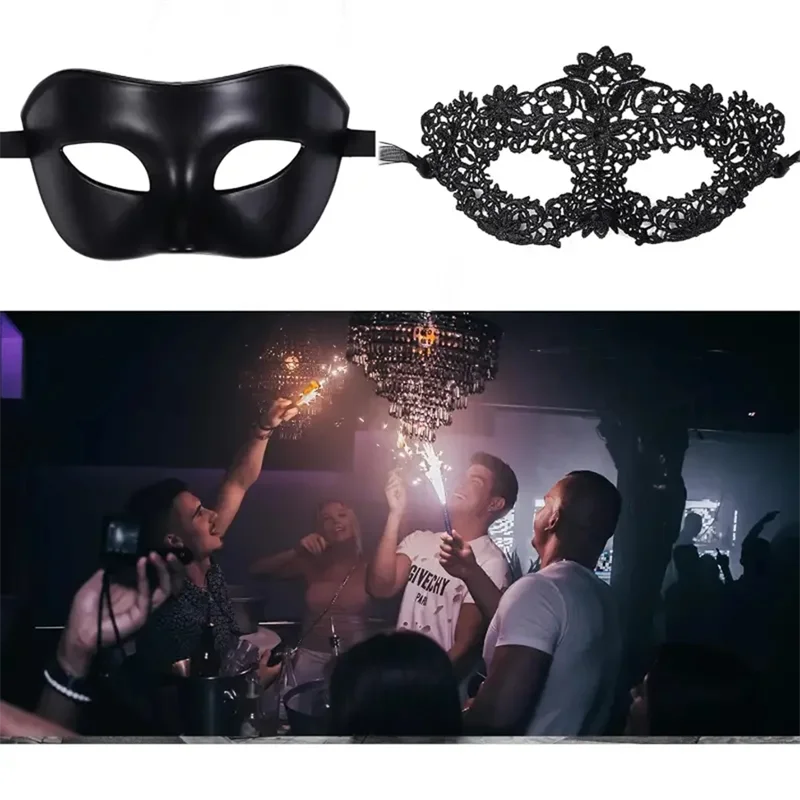 Black Masquerade Eye Masks Couple Venetian Men Women Cosplay Costume Halloween Dance Club Prom Party Headdress Half Face Masks