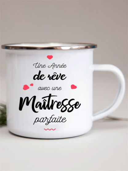 French Flower Printed Enamel Mugs Creative Coffee Mug Milk Wine Beer Drink Juice Cup School Home Handle Drinkware Teacher Gifts
