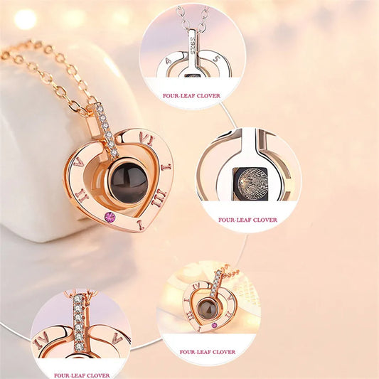 I Love You Necklace With Rose Gifts Box 100 Languages Projection Pendant Jewelry For Girlfriend 2023 New In Romantic Accessories