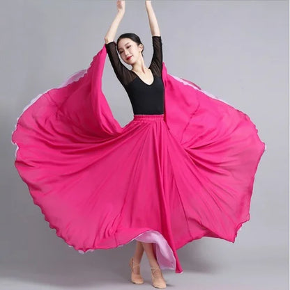 Flamenco Chiffon Dance Skirt for Women 720 Degrees Solid Color Long Skirts Dancer Practice Wear Chinese Style Skirt with Big Hem
