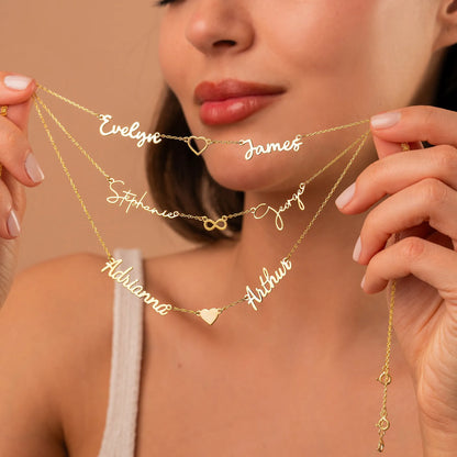 Custom Two Names Necklace with Heart Stainless Steel Couple Choker Personalized Jewelry Mother's Day Gift Women's Necklace Gift