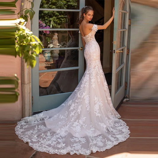 ANGEL Off Shoulder Mermaid Wedding Dress 2025 Customized Backless Vestido De Noiva Casamento Romantic Lace Tulle Bride Party
