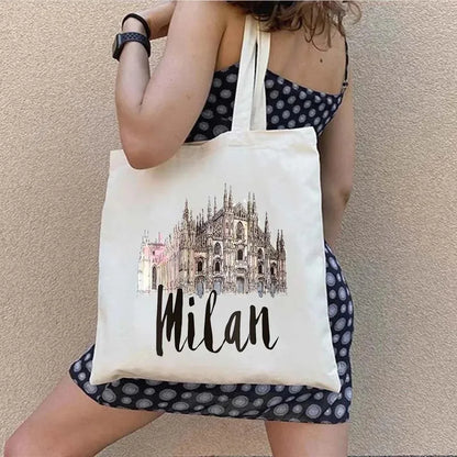 Paris Travel City Print Women Shoulder Bags Harajuku Canvas Shopping Bag Large Capacity Tote Handbag Reusable Eco Girl Handbags