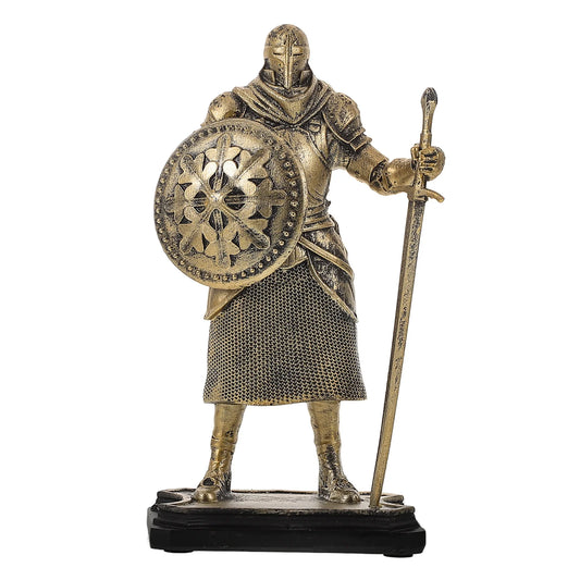 Retro Knight Figurine Statue Home Decor Resin Medieval Soldier Sculpture Vintage Ornaments Roman Shield Miniature