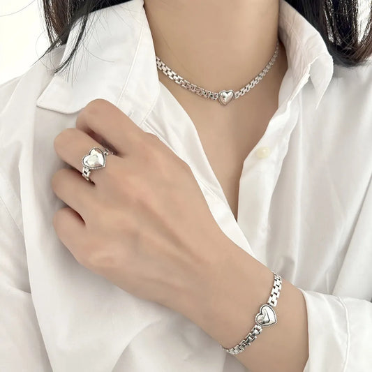 New Arrival Romantic Love Heart Thai Silver Female Jewelry Sets For Women Necklace Bracelet Ring Best Engagement Gifts No Fade