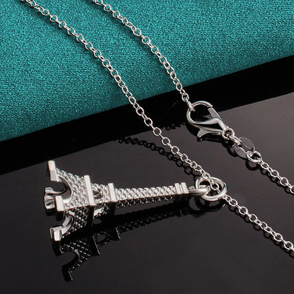 DOTEFFIL 925 Sterling Silver 16-30 Inch Chain Eiffel Tower Paris Pendant Necklace For Woman Wedding Engagement Fashion Jewelry