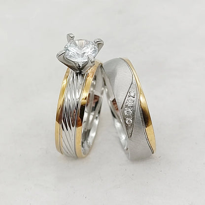 24k Gold Filled 316L Stainless Steel Jewelry Cz Diamond Wedding Rings Sets for Women Girls Ladies Engagement Statement Gifts