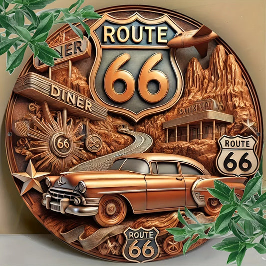 Antique Route 66 Decorative Metal Sign 78x78 Inches Outdoor Wall Art Durable Weather Resistant Ideal for Home and Garden Decor