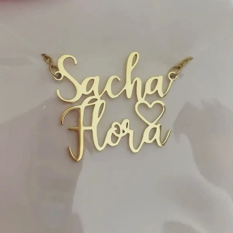 Custom Two Names Necklace with Heart Stainless Steel Couple Choker Personalized Jewelry Mother's Day Gift Women's Necklace Gift