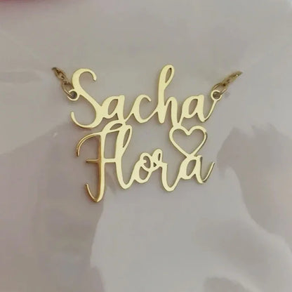 Custom Two Names Necklace with Heart Stainless Steel Couple Choker Personalized Jewelry Mother's Day Gift Women's Necklace Gift