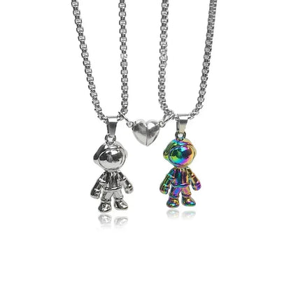 Love Magnet Couple Color Matching Necklace Simple Creative Wishing Stone Heartbreak Stitching Pendant Men and Women Jewelry Gift