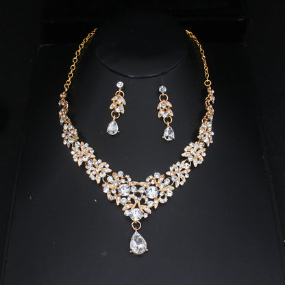 Pink Crystal Bridal Jewelry Sets For Women Girl Princess Tiara/Crown Earring Necklace Wedding Pageant Prom Jewelry Accessories