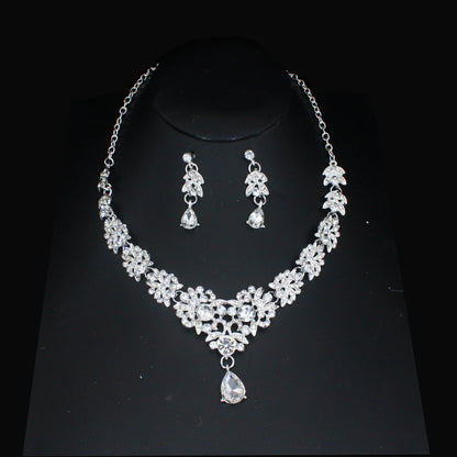 Pink Crystal Bridal Jewelry Sets For Women Girl Princess Tiara/Crown Earring Necklace Wedding Pageant Prom Jewelry Accessories
