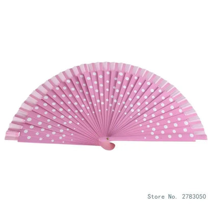 Flamenco Spanish Vintage Hand Fan Wedding Dance Dots Pattern Folding Fan Elegant Handheld Dancing Performances