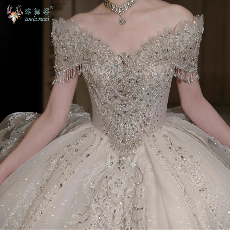 High End Quality Princess Dresses Ball Gown Crystal Heavy Beading 2025 Luxury Bridal Wedding Off Shoulder Main Wedding Dress