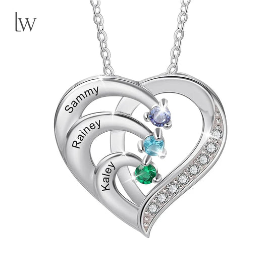 Personalized Birthstone Name Necklace for Women Custom Engraved Names Heart Necklace for Mom Wife Girlfriend Birthday Gifts