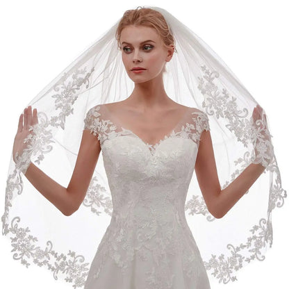 Women's Short 2 Tier Lace Wedding Bridal Veil With Comb