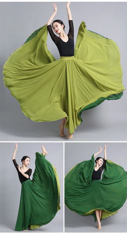 Flamenco Chiffon Dance Skirt for Women 720 Degrees Solid Color Long Skirts Dancer Practice Wear Chinese Style Skirt with Big Hem