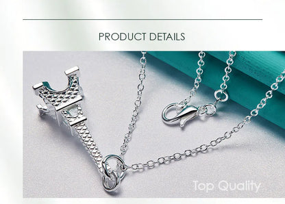 DOTEFFIL 925 Sterling Silver 16-30 Inch Chain Eiffel Tower Paris Pendant Necklace For Woman Wedding Engagement Fashion Jewelry