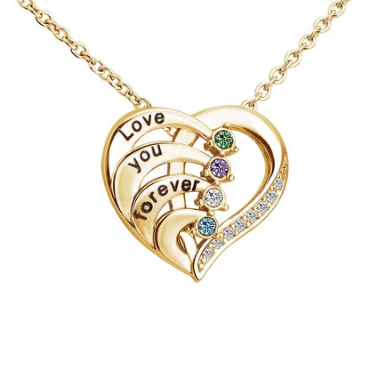 Personalized Birthstone Name Necklace for Women Custom Engraved Names Heart Necklace for Mom Wife Girlfriend Birthday Gifts