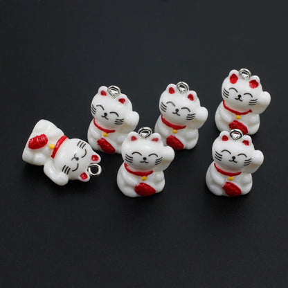 10pcs Cute Lucky Cat Resin Charms Kawaii Cartoon Animal Cats Pendants for Earrings Necklace Keychain Diy Jewelry Making Supplies