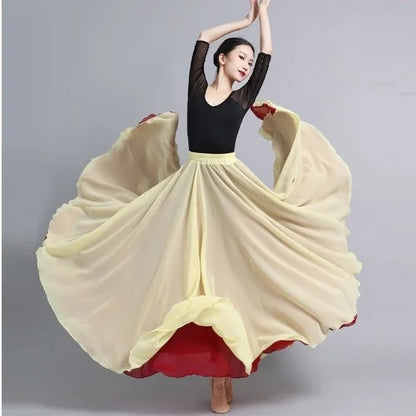 Flamenco Chiffon Dance Skirt for Women 720 Degrees Solid Color Long Skirts Dancer Practice Wear Chinese Style Skirt with Big Hem