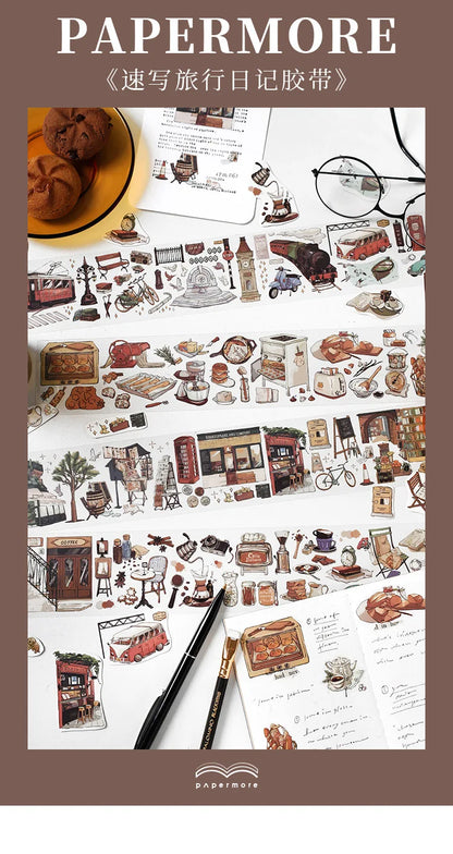 Travel Journey Memory Washi Masking Tape Coffee Shop City Street View Decorative Stickers Diy Label For Scrapbooking Diary Album
