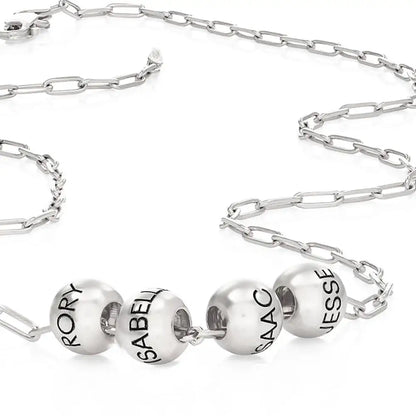 Custom Name Balance Bead Necklace in Stainless Steel Multiple Name Personalized Pendants Lucky Necklace Gift for Mom Paperclip