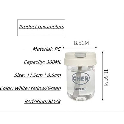 Eco-Friendly 300ml Straw Water Bottle for Kids: BPA-Free, Portable, School-Ready with Convenient Strap