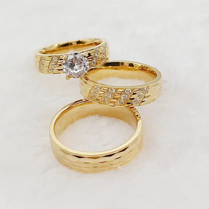 Wedding Rings Sets For Men And Women 3pcs Unique Designer Hammered 24k Gold Plated Jewelry cz Diamond Couples Engagement Ring