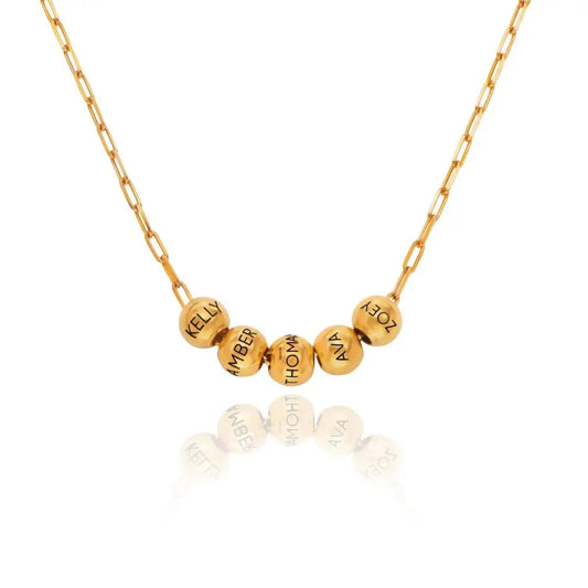 Custom Name Balance Bead Necklace in Stainless Steel Multiple Name Personalized Pendants Lucky Necklace Gift for Mom Paperclip