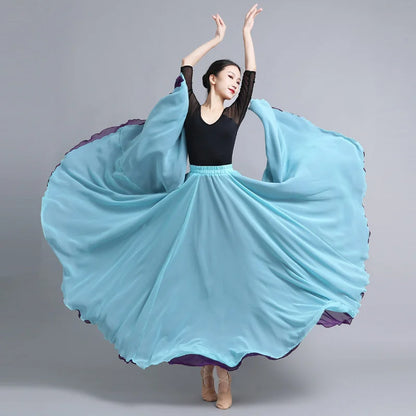Flamenco Chiffon Dance Skirt for Women 720 Degrees Solid Color Long Skirts Dancer Practice Wear Chinese Style Skirt with Big Hem