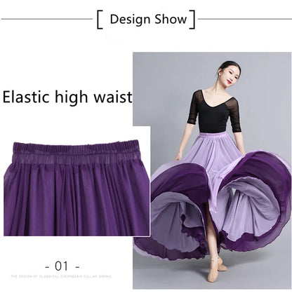 Flamenco Chiffon Dance Skirt for Women 720 Degrees Solid Color Long Skirts Dancer Practice Wear Chinese Style Skirt with Big Hem