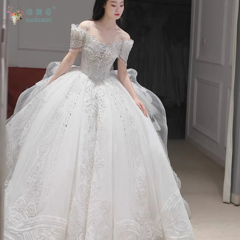 High End Quality Princess Dresses Ball Gown Crystal Heavy Beading 2025 Luxury Bridal Wedding Off Shoulder Main Wedding Dress