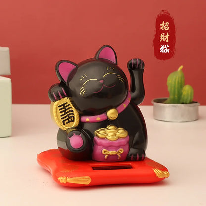 1pc Solar Powered Maneki Neko Lucky Cat Welcoming Chinese Lucky Cat Waving Hand Beckoning Fortune Cat Figurines For Home Decor