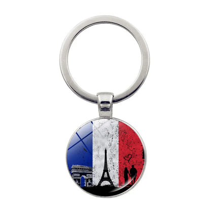 Paris Souvenirs Gifts Keychain France 2024 Eiffel Tower Triumphal Arch National Flag Glass Pendant Universal Car Bag Keyring